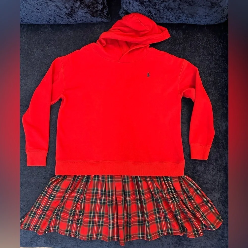 Polo by Ralph Lauren Red Hoodie with Plaid Skirt dress